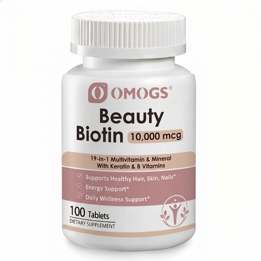 [BRSRYYA7CMBROHLJ] OMOGS Biotin 10000mcg + Multivitamin & Mineral with Keratin & B Vitamins, Supplement for Hair Growth Support, Skin & Nails - 100 Tablets