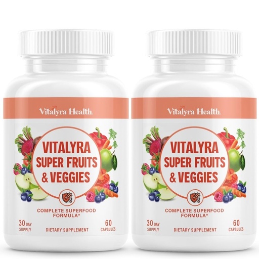 [BRSRYYADPJ6QIGTK] Vitalyra Super Fruits & Veggies - Daily Superfood Capsules for Adults - Fruit and Veggies Supplement to Boost Immunity & Energy - 2-in-1 Formula for Overall Wellness - Fruit and Vegetable Capsules