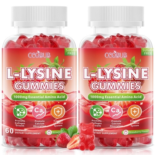 [BRSRYYAEOUFWAHTJ] L-Lysine Gummies 1000mg, L-Lysine Supplements for Kids & Adults,120 Counts | Essential Amino Acid Supplement for Immune Support & Skin Health, High Potency Vegan, Sugar-Free, Strawberry Flavor