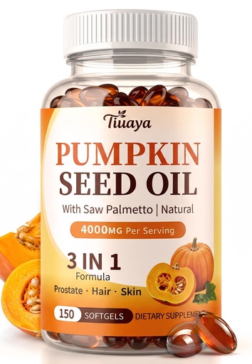 [BRSRYYANAF5BACAY] Pumpkin Seed Oil with Saw Palmetto, 4000mg Max Strength Per Serving | Pumpkin Seed Oil Capsules, 150 Softgels, 50 Day Supply, Supports Hair, Urinary, Bladder & Prostate Health