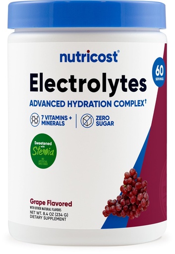 [BRSRAZADBEHQGH36] Nutricost Electrolyte Complex Powder (60 Servings, Grape) - Hydration Supplement Drink Mix with Vitamins and Minerals