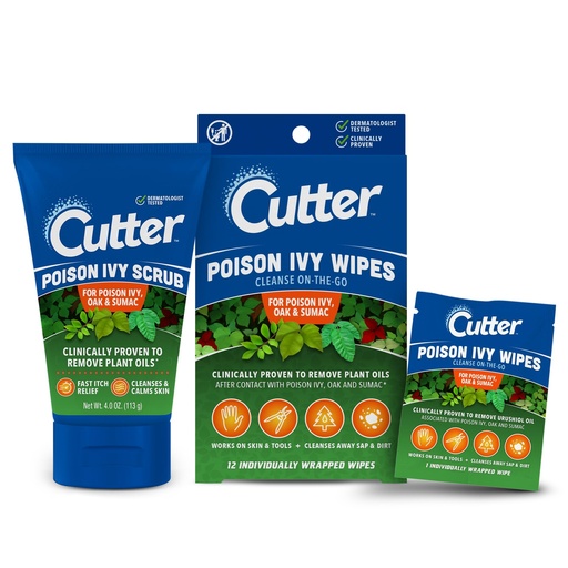 [BRSROHYPOYCWMHLL] Cutter Poison Ivy Cleansing Scrub & Wipes Bundle, 4 oz, 12 Count | Poison ivy, oak and sumac skin care bundle with scrub and wipes for outdoor use after hiking, gardening, camping or yard work