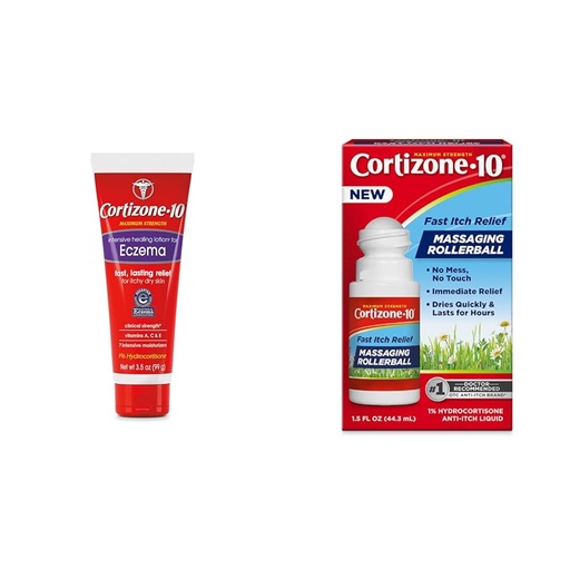 [BRSRAY33OYBQOFLP] Cortizone 10 Maximum Strength Intensive Healing Eczema Lotion, 3.5 oz. & Fast Itch Relief Rollerball, 1.5 oz. Bundle