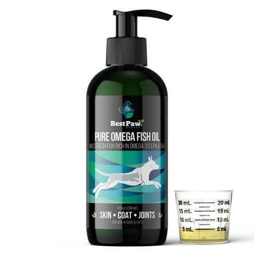 [BRSWGEATAAHRQGTV] Fish Oil for Dogs | Liquid Omega 3 Wild Caught Fish Oil with Pump | Skin and Coat, Joint, Heart and Nerve Support | High Potency EPA and DHA Food Topper | 8oz