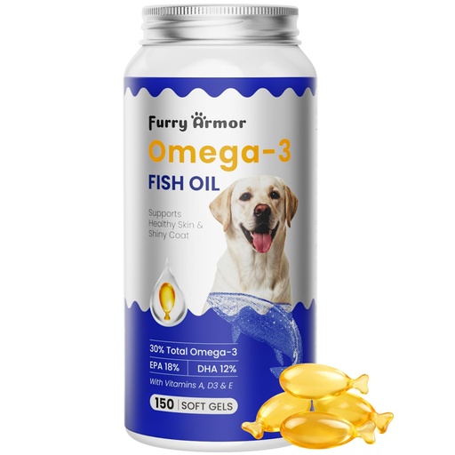 [BRSRGYIZA4GREAY7] Omega 3 Fish Oil for Dogs & Cats, Skin & Coat Support, 150 Ct | 300mg EPA & DHA per 2 softgels helps nourish dry, itchy skin and promotes a soft, shiny coat.