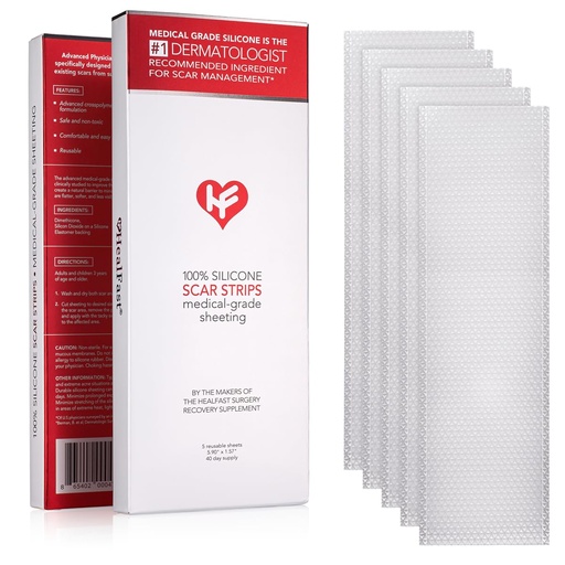 [BRSRMAIEDECGKGQ3] HealFast Physician Formulated Silicone Scar Sheets - Advanced Crosspolymer Medical Grade Silicone Scar Strips for Surgery, C Section, Keloids & Hypertrophic Scars - Silicone Tape For Scars (5 Sheets)