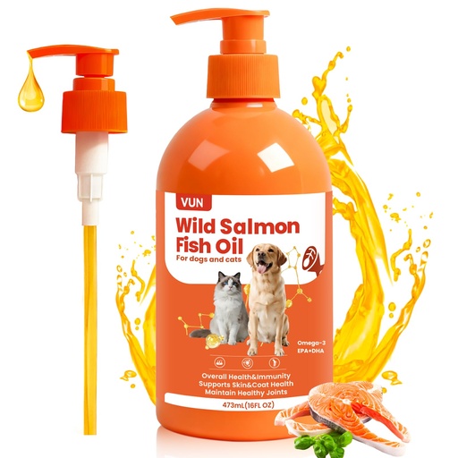 [BRSREA34BZ6GE3L4] VUN Salmon Fish Oil for Dogs Skin and Coat,Unflavored Dog Omega 3 Oil | for Cats Itchy Dry Skin,Allergy& Itch Relief,Joints&Paws,Wild Liquid Fish Oil by Pump with EPA DHA–16 oz