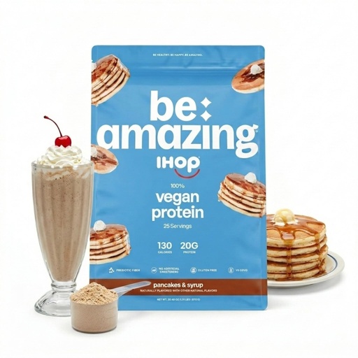 [BRSRAHA2BACRGGTD] BE AMAZING Vegan Protein Powder, IHOP Pancakes & Syrups, 20g Plant Based Pea Protein, Prebiotic Fiber, Low Carb, Dairy Free, Gluten Free, Soy Free, No Added Sugar, 25 Servings