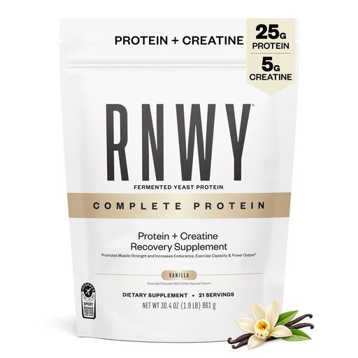 [BRSRGZYYB4AQMYIU] RNWY Complete Protein, 25g Yeast Protein + 5g Creatine Monohydrate, Vegan, Dairy-Free, Informed Sport Certified, Post-Workout Recovery for Endurance Athletes, Vanilla, 21 Servings