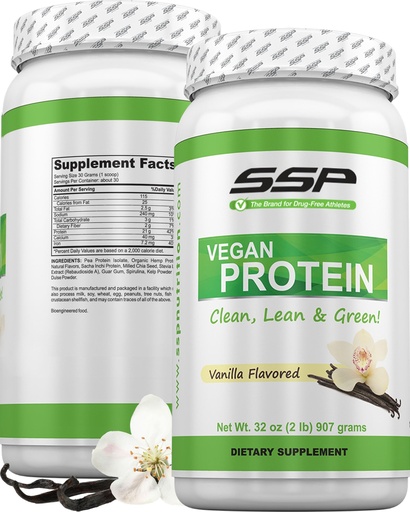 [BRSRAHQDAAMGECTJ] SSP Vegan Protein - Vanilla Pea Isolate, Hemp & Sacha Inchi Blend - Pre & Post-Workout Recovery Drink - Plant-Based Nutrition
