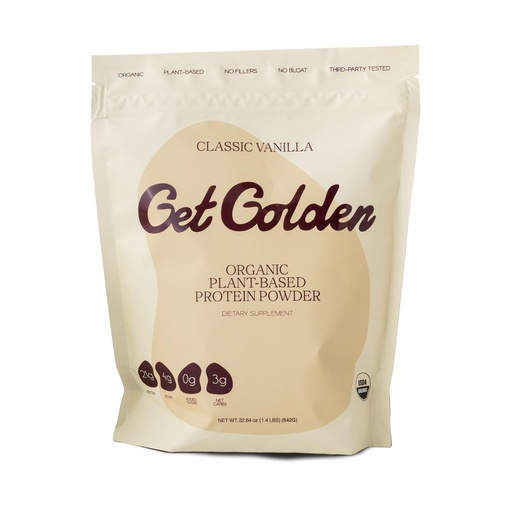 [BRSRE2QBO4FR6YD4] Get Golden Organic Classic Vanilla Protein Powder | 21g of Plant Based Protein Powder | Low Carb, Gluten Free, Dairy Free, No Added Sugar, Non-GMO | For Shakes & Smoothies (20 Servings, 1.4lb Bag)