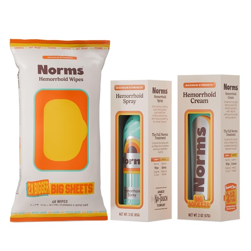 [BRSRYYLROAIGGDI2] Norms Hemorrhoid Bundle, XL Big Sheets Wipes, Spray & 5% Lidocaine Cream | Fast hemorrhoid relief system, Cleansing XL Witch Hazel Wipes, Touch-Free Cooling Spray, Numbing 5% Lidocaine Cream