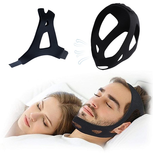 [BRSRYZY7OUIWEADO] Chin Strap for CPAP Users, Black, Adjustable Anti Snoring Belt | Anti snore jaw strap for CPAP users, soft elastic neoprene, adjustable fit, machine washable, black