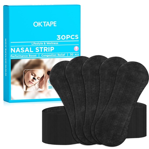 [BRSREYYLBYDRMCQV] OK TAPE Nose Strips for Breathing and Snoring 30Pcs Black | Nasal Strips for Snoring and Running, Performance Boost Snoring Solution, Help Relief Nasal Congestion and Reduce Snoring