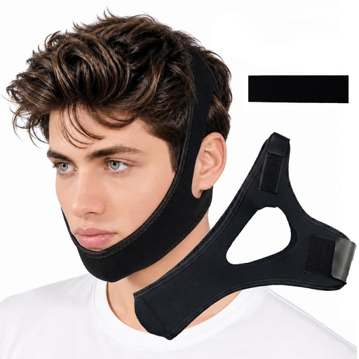 [BRSRY2QTCMGRM33H] Anti Snoring Chin Strap, Chin Strap for Sleeping, Premium Airflow Jaw Strap, Stop Snoring Chin Strap, Snoring Solution for Men and Women, Breathable Chin Strap, Snoring Chin Strap (Black~)