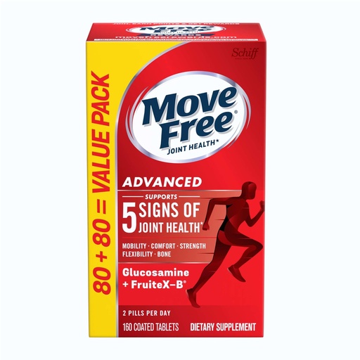 [BRSWECQ5OEBRGFLX] Move Free Advanced Glucosamine Chondroitin + Calcium Fructoborate Joint Support Supplement, Supports Mobility Comfort Strength Flexibility & Bone - 160 Tablets (80 servings)*