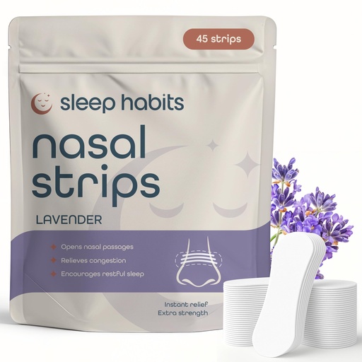 [BRSREAACCENWC2A4] SleepHabits 45PC Breathing Strips, Non-Toxic 3rd Party Tested Nose Strips for Breathing | Nasal Strips for Snoring Solution | Extra Strength Congestion Relief | Nasal Strips for Sleeping, Lavender