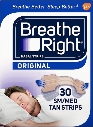 [BRSWKZD7BUBROADC] Breathe Right Original Tan Small/Medium Drug-Free Nasal Strips for Nasal Congestion Relief, 30 count