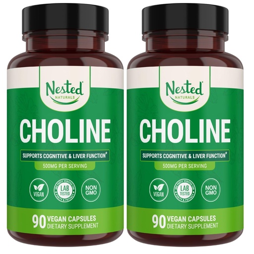 [BRSROCYBB5YB62TO] Nested Naturals Choline Bitartrate 500mg Per Serving - High Potency Choline Supplements - Supports Maternal & Fetal Health During Pregnancy* - 100% Vegan & Non-GMO - 2-Pack (180 Vegan Capsules)