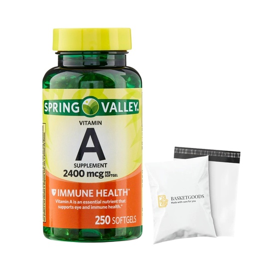 [BRSREEL4CACGMCQZ] Spring Valley Vitamin A, Supplement, 2400 mcg, 250count, Vitamin A Softgels - Set By Basket Goods