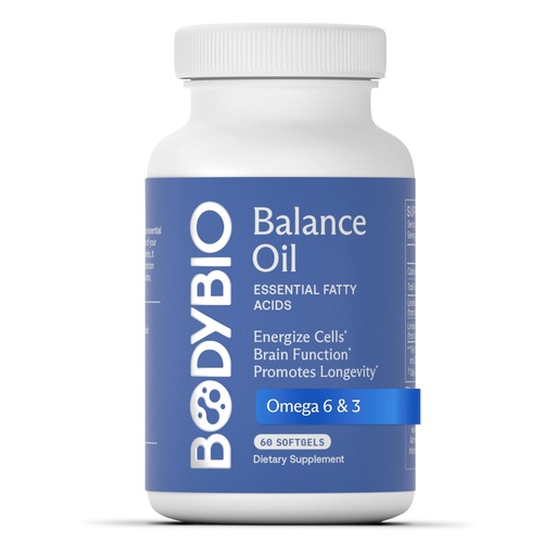 [BRSWGGIKB4BQIALK] BodyBio Balance Oil - Omega 3 6 Supplement – Cold-Pressed Safflower & Flaxseed Oil – Supports Brain Function, Healthy Skin, and Mood - 60 Softgels