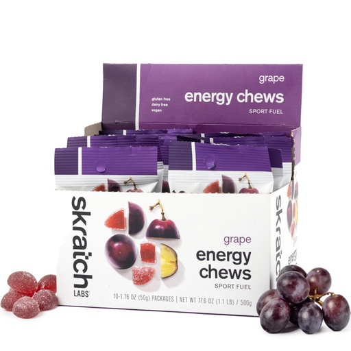 [BRSRABIZBMORQCL6] Skratch Labs Energy Chews, Gel Alternative, Grape, 10 Pack | Gummies for running, cycling & endurance, quick carbs for athletes, easy to digest, real fruit, gluten free, vegan