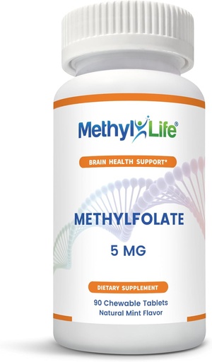 [BRSWIED7CEHRGH3Y] Methyl- Life Najczystszy L- Methylfolate 5 mg Aktywny folian - 3 miesiące dostaw. Chewables. Nie-GMO. Metylofolat wolny od glutenu