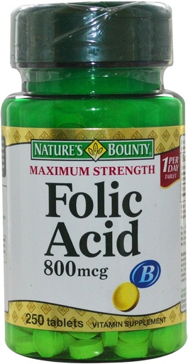 [BRSWIYIFDEDB4GTK] Nature's Bounty Folic Acid 800 mcg Tablets Maximum Strength 250 ea (Pack of 5)