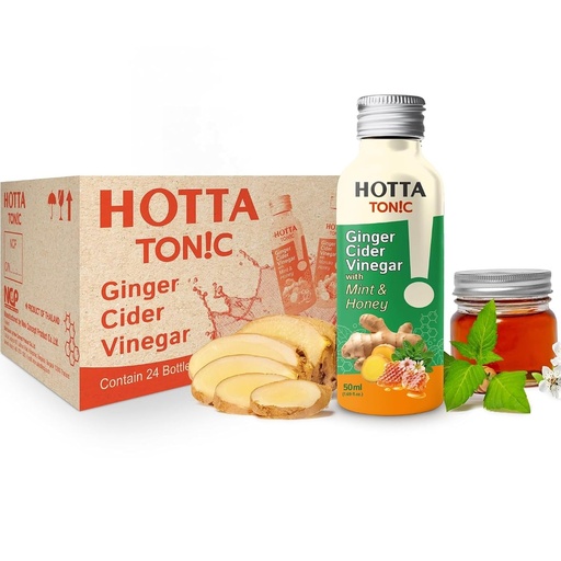 [BRSRGCABBN5GEFL5] HOTTA Tonic Ginger Cider Vinegar Shot with Manuka Honey&Mint | Fermented Ginger Wellness Shot | Refreshing Ready-to-Drink Daily Digestive Wellness | 50 ml Bottles (Pack of 24)