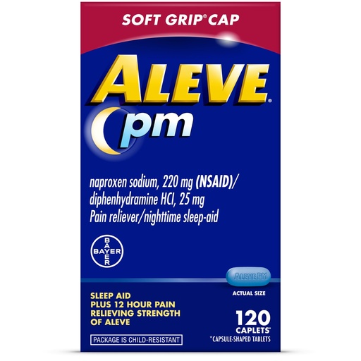 [BRSWYCTRCF5QMFDX] Aleve PM Sleep Aid Plus Pain Reliever Caplets, Naproxen Sodium & Diphenhydramine HCl, Nighttime, 120 Count