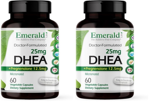 [BRSREAD6CQIQMF3L] Emerald Labs DHEA 25mg - Adrenal Support Supplement to Help Hormone Balance* - Includes DHEA - Gluten-Free - 60 Vegetable Capsules (30-Day Supply) (Pack of 2)
