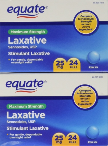 [BRSWIYA7B4JRYETI] Equate Maximum Strength Laxative Pills, Sennosides 25 mg, 48 Pills