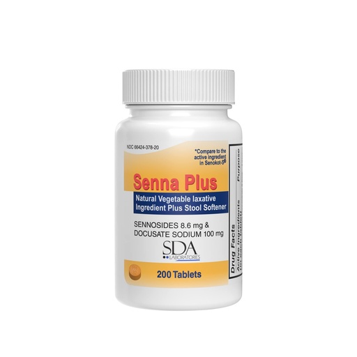 [BRSRMHTYC4DWM337] SDA LABORATORIES Senna Plus Laxative Tablets – 200 Count (1 Pack) | Sennosides 8.6mg and 100mg Docusate – Dual-Action Senna Stool Softener – Overnight Digestive Support – Easy-to-Swallow Tablet