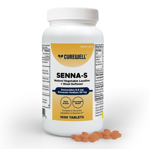 [BRSRGHTQBEIRGEL4] Senna-S Dual Action Natural Vegetable Laxative Plus Stool Softener (1000 Count) | Sennosides 8.6mg + Docusate Sodium 50mg | Relieves Occasional Constipation & Irregularity | Tablets