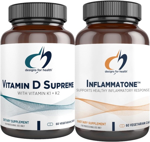 [BRSRO2YCAF7AMDTJ] Designs for Health Vitamin D Supreme + Inflammatone Bundle - Vitamin D3 5000 IU + 2000mcg Vitamin K with an Enzyme Botanical Blend to Promote Healthy Inflammatory Response - 2 Products