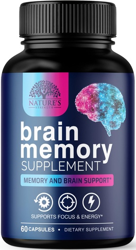 [BRSRMZYQBYFAI3LP] Brain Memory Supplement Pills - 3X Strength Nootropics for Concentration, Clarity & Focus Support - Brain Health Cognitive Vitamins with Bacopa, Phosphatidylserine & DMAE, Brain Booster - 60 Capsules