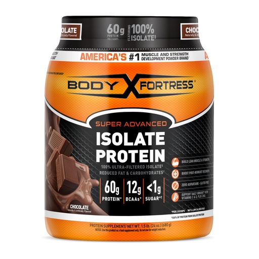 [BRSROAACOF7QY3DO] Body Fortress Super Advanced Isolate Protein Powder, Chocolate, Gluten Free | 1.5lbs