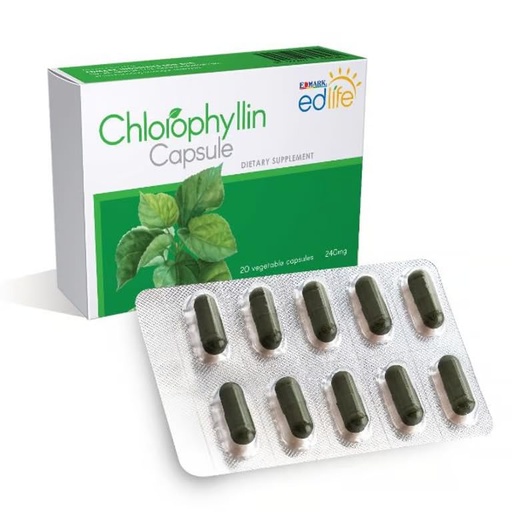 [BRSREBD4OQMAKADO] EDMARK EDLIFE Chlorophyllin | 240mg Capsules | 20 Veg Capsules | Plant-Based | Water-Soluble Chlorophyll | Green Supplement | Daily Wellness | Vegetarian Capsules