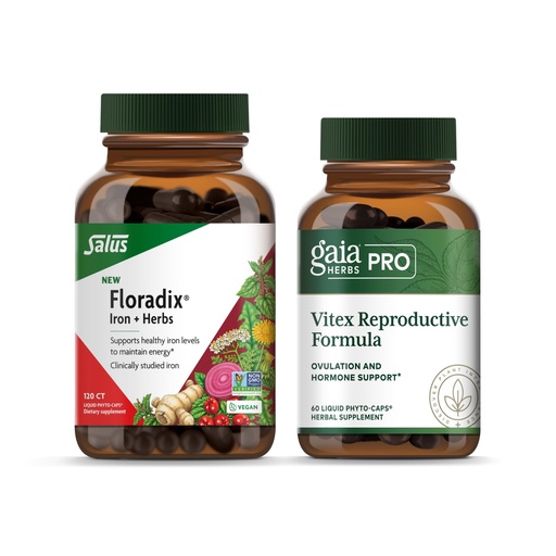 [BRSRGYD6PIMR62D3] Floradix Iron + Herbs - Iron Supplement for Healthy Energy Support* & Gaia Herbs Pro Vitex Reproductive Formula - Bundle (Pack of 2)