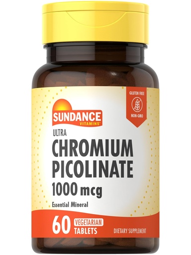[BRSRABATCMPQED3K] Sundance Chromium Picolinate 1000mcg | 60 Tablets | Vegetarian, Non-GMO & Gluten Free Supplement