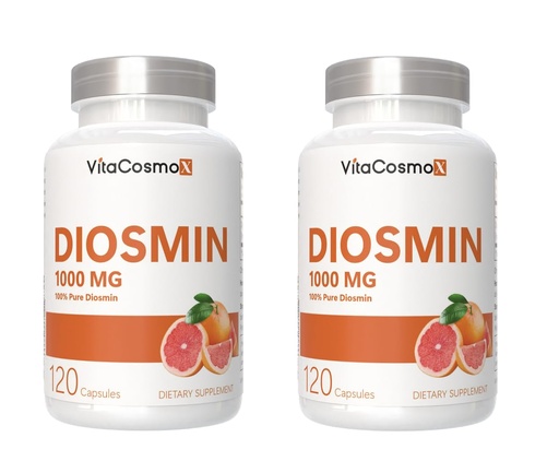 [BRSRGZA7AAGRYFY6] Diosmin Capsules, 120 Count, 1000 mg Serving, Vegan, Citrus Bioflavonoids 100% Vegetarian, Non-GMO & Gluten Free Diosmin Supplement with Max Strength - 2 Packs