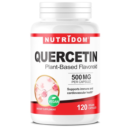 [BRSRYZQ6CANQ4E3L] Nutridom Quercetin 500mg - Quercetin Dihydrate from Sophora Japonica Extract - Plant-Based Bioflavonoid for Immune and Cardiovascular Support - Non-GMO, Vegan, Gluten Free - 120 Vegetable Capsules