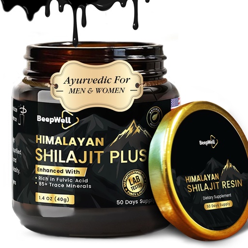 [BRSRAEIOOIBAOGT4] Pure Himalayan Organic Shilajit Resin- Natural Ashwagandha Black Pepper Shilajit Gold for Men and Women Ayurvedic, Fulvic Acid 85 + Trace Minerals, 50 Servings, 40 Grams