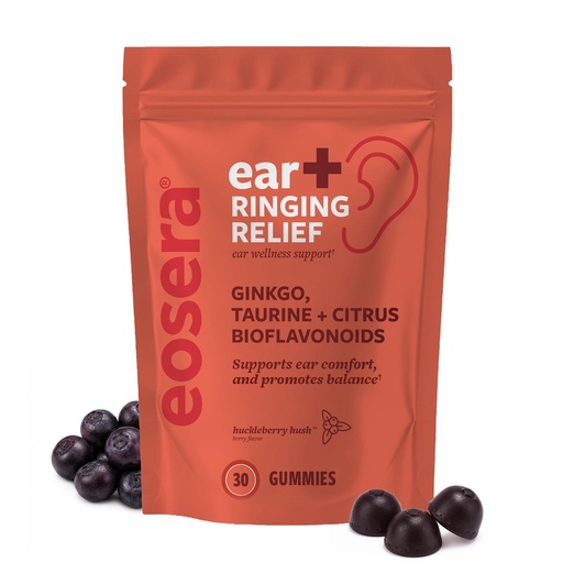 [BRSRGCAFDIPGCA33] Ear+ Ringing Relief Gummies - 30 Count - Huckleberry Flavor | Daily Ear Health and Ringing Relief Support Supplement with Ginkgo, Taurine, and Citrus Bioflavonoids