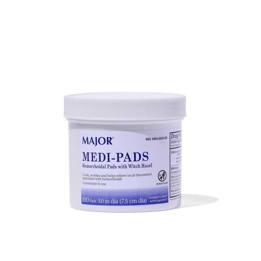 [BRSWIAQMOEIRYHQV] MAJOR Medi-Pads - Hemorrhoidal Hygienic Cleansing Witch Hazel Pads - Cooling Relief with Aloe - 100 Count Jar (1 Pack)