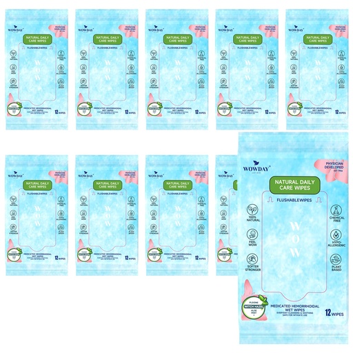 [BRSROYINBMFAOC3J] Flushable Hemorrhoid Wipes | Medicated Witch Hazel Wipes Ph Balanced | 120 Count Natural Fragrance Free Adult Hemorrhoids Witch Hazel Wipe for Butt Itch