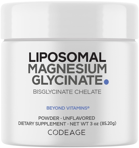 [BRSRMAICCIFQYGQY] Codeage Magnesium Glycinate Powder Supplement, 2-Month Supply, Bisglycinate Magnesium Chelate, Unflavored, Liposomal Delivery, Chelated Magnesium Powder Mineral, Non-GMO Vegan, 3 oz