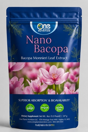[BRSREAABA56REAAU] One Planet Nutrition Nano Bacopa Powder 8 oz (227 Servings) - Nano-Particle Size Bacopa Monnieri Extract Powder - Enhances Memory & Focus - Non-GMO, Vegan, Gluten-Free Herbal Supplement