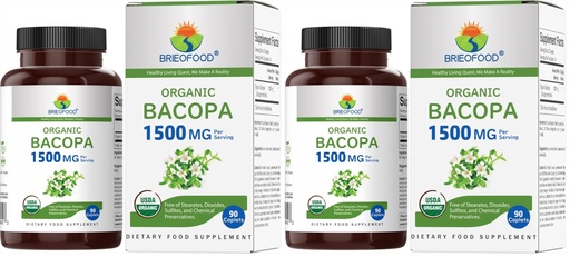 [BRSREAD6DEFAICYU] Organic Bacopa 1500mg, 45 Servings, Vegetarian, Gluten Free, 90 Vegetarian Tablets… (Pack of 2)
