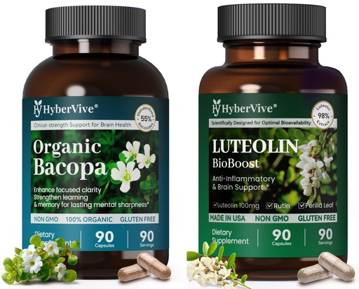 [BRSRGFA2AV4BEFIV] HyperVive Bacopa Monnieri + Luteolin Bundle – Memory, Focus, Cognitive Clarity & Brain Health Support, Vegan Capsules